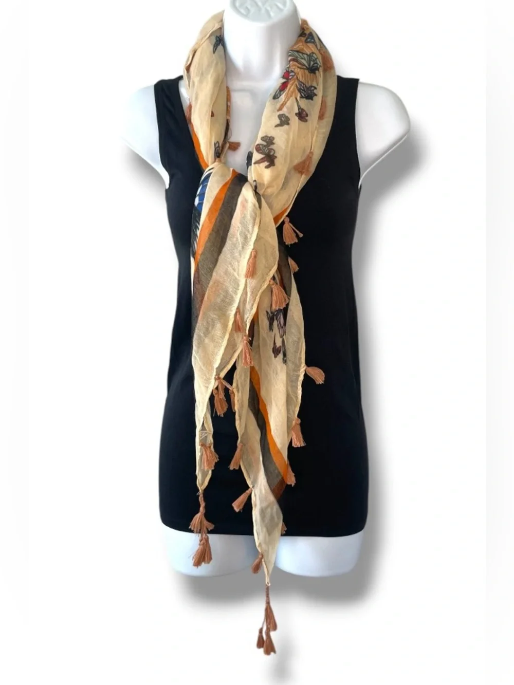 Tassel Scarf Shawl Wrap Fringe Scarf Festival Bohemian Boho Butterfly Print